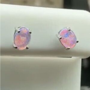Elegant 925  Pink Opal Stud Earrings
